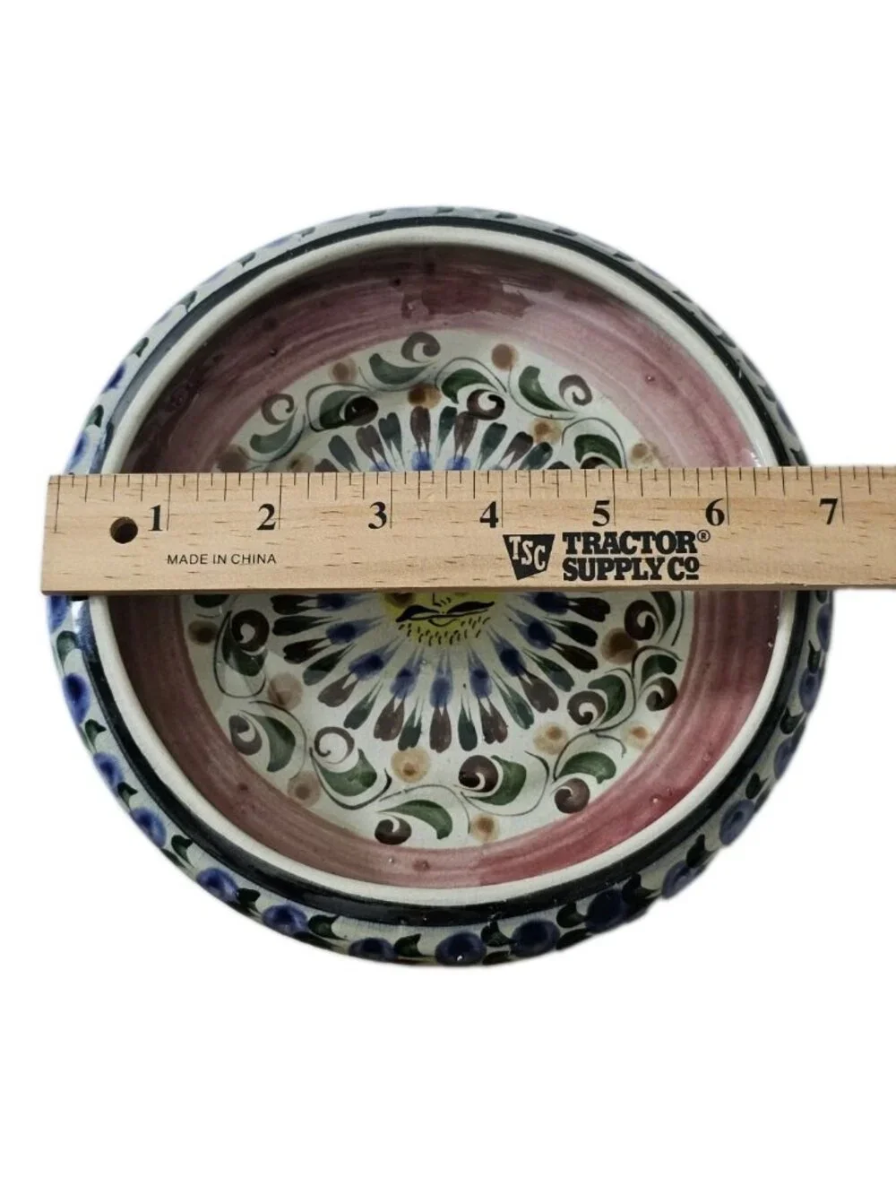 Vtg Tonala Mexico Folk Art Floral Pottery Signed Cat Bowl Trinket Dish Large.